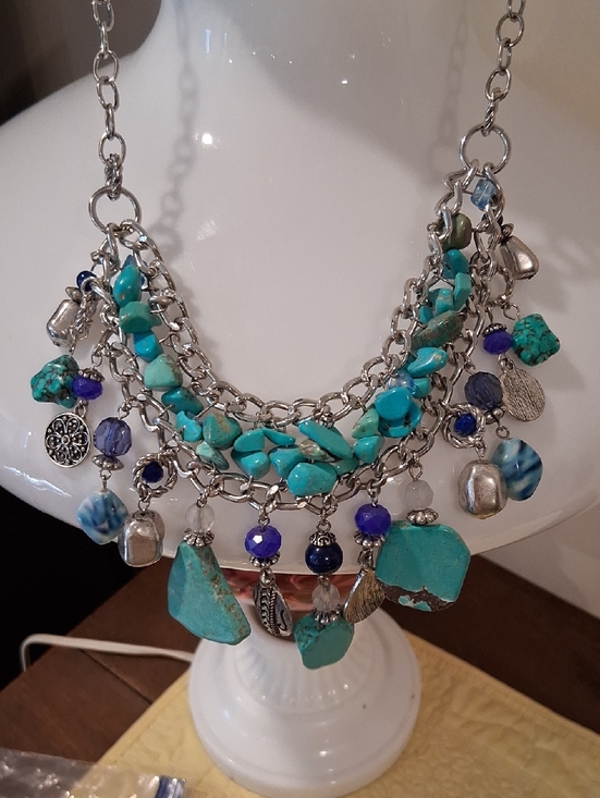 Laura Ashley Jewelry - Laura Ashley Turquoise and Blue Multi-Strand Charm Necklace